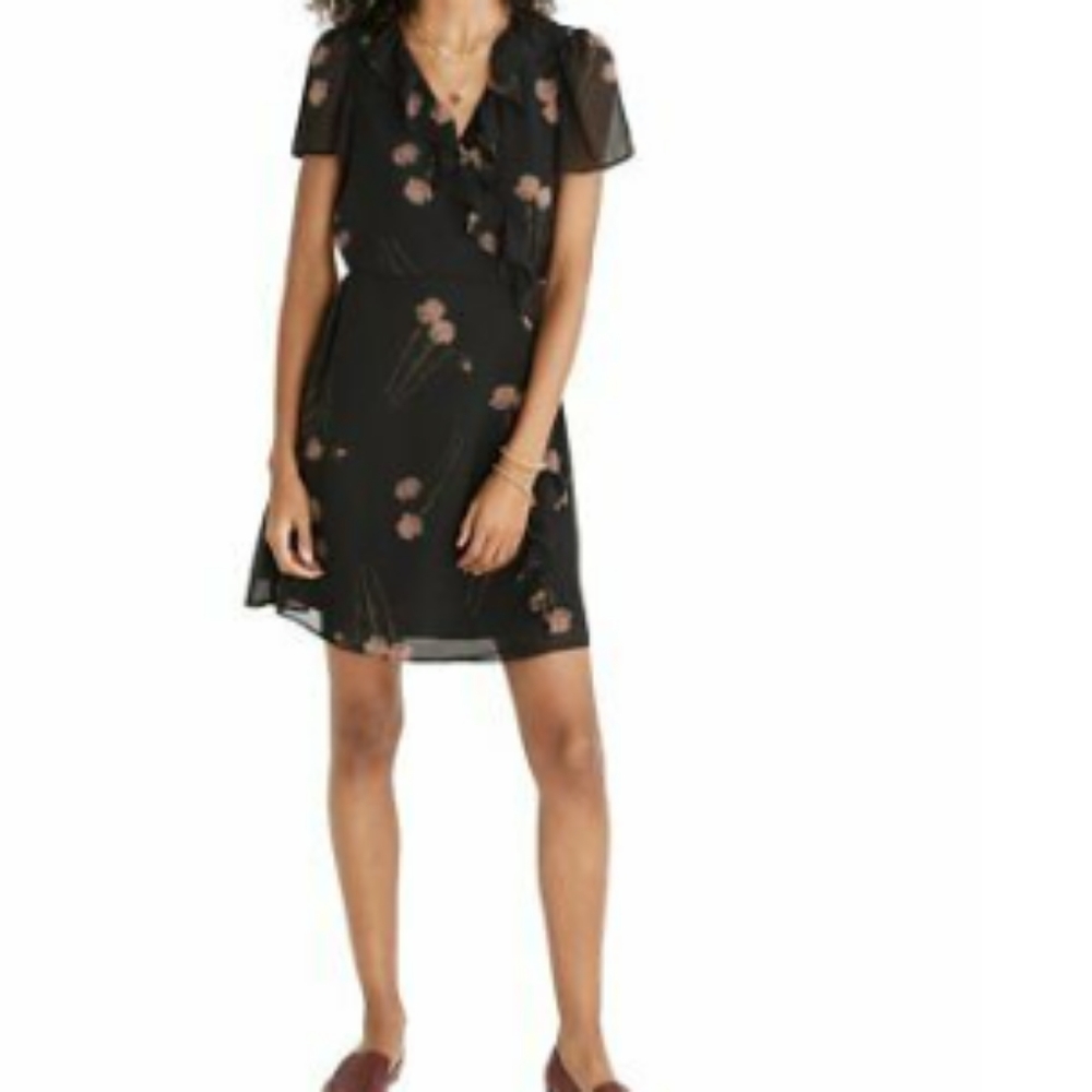 Madewell: Black Photo Floral Georgette Wrap Dress